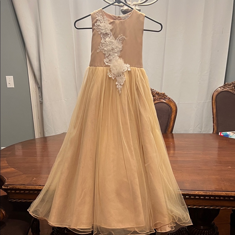 Charming Cream and Gold Kids Formal Dress